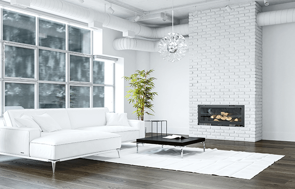 Fireplace in modern home.