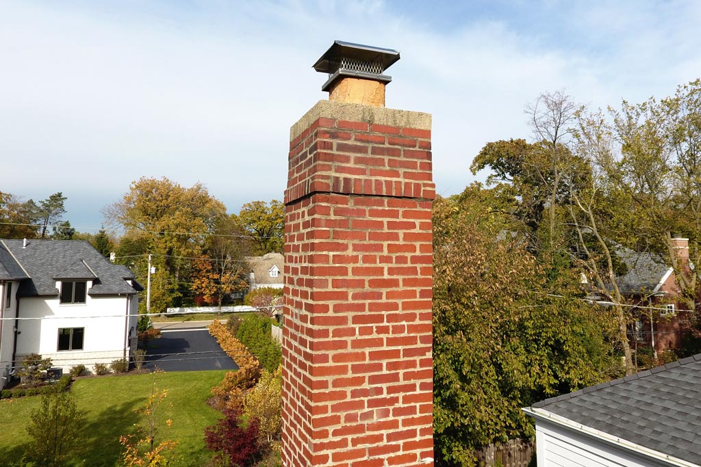 Drone photo of masonry chimney.