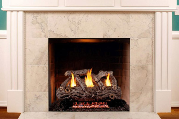 gas log fireplace in living room